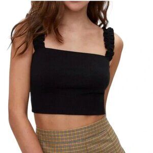 Aritzia Sunday Best Firecracker Tank Cropped Black Ribbed Tank Ruffle Straps M